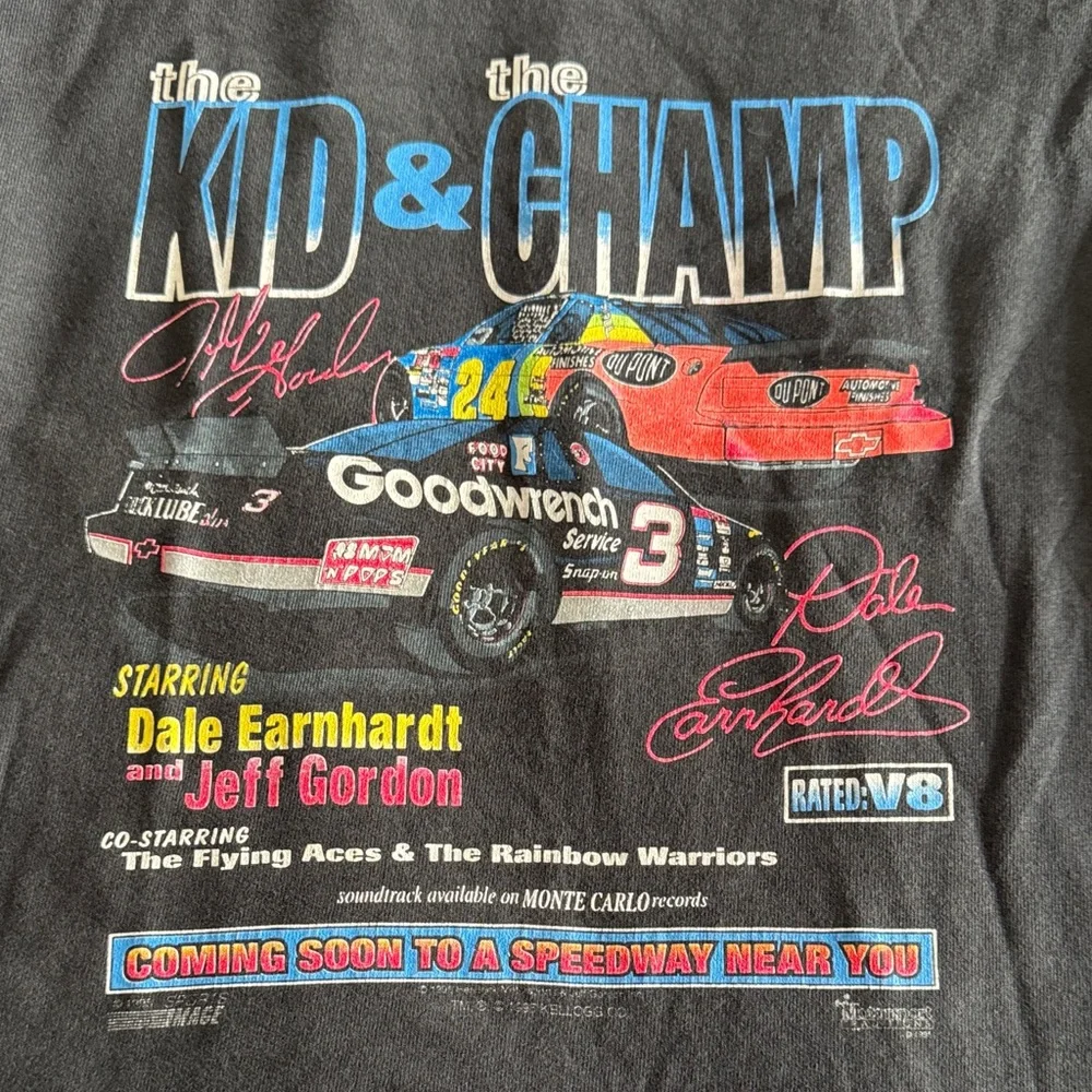 Vintage Nascar The Kid & The Champ Black Kids Short Sleeve Tee 1995